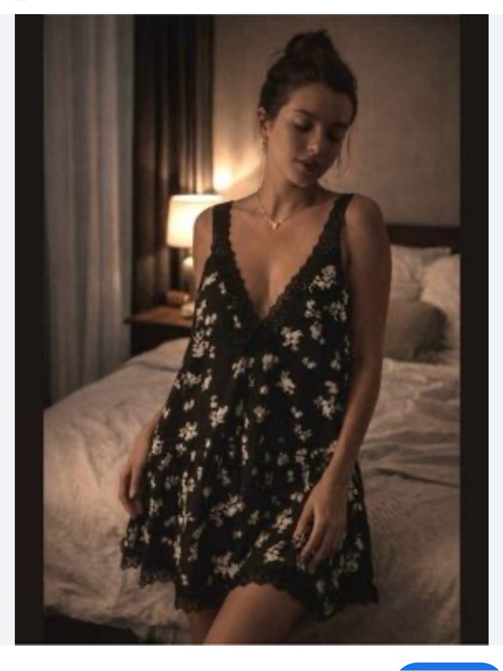 Anthropologie Black Chemise with White Floral Lace Trim